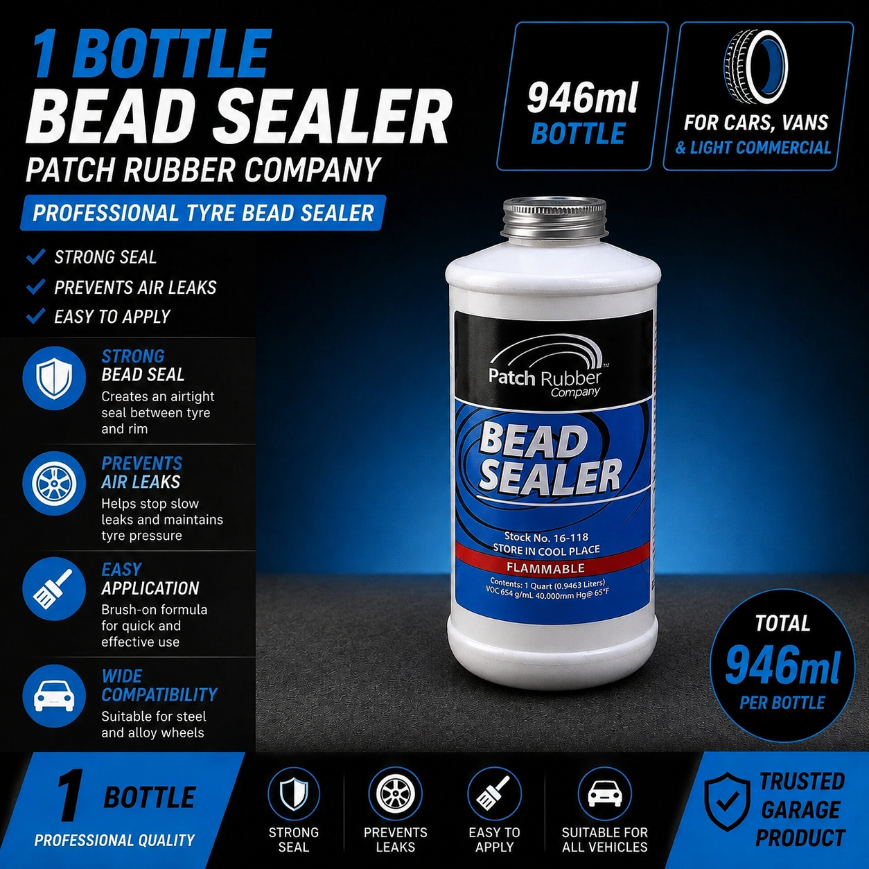 Patch Rubber Bead Sealer 946ml – Tyre Rim Sealant for Tubeless Tyres