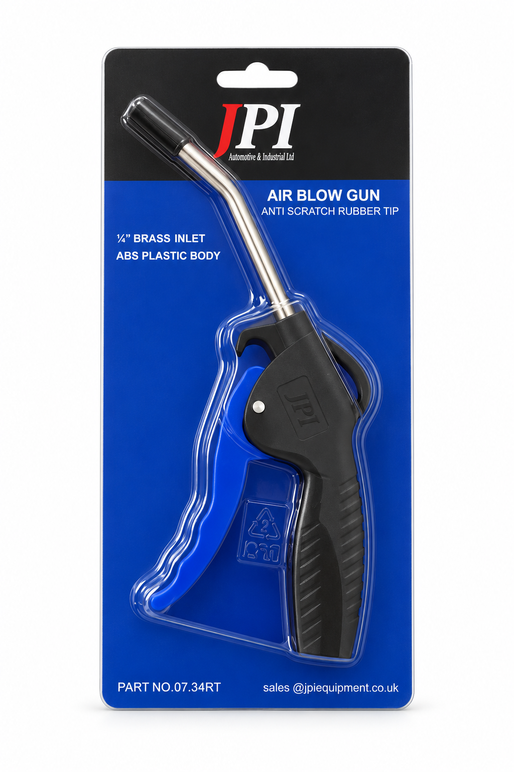 JPI Industrial Air Blow Gun with Anti-Scratch Rubber Tip & 1/4" Brass Inlet