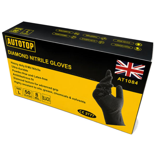 AutoTop AT1084 8 mil black diamond grip nitrile gloves