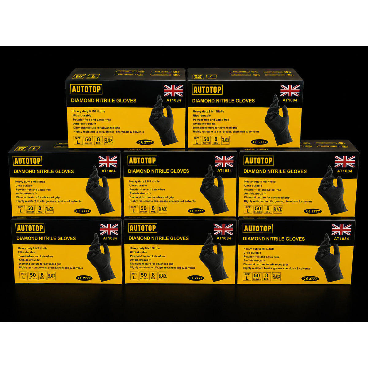 AutoTop AT1084 8 Mil Black Diamond Grip Nitrile Gloves 10 Boxes / 500 Gloves