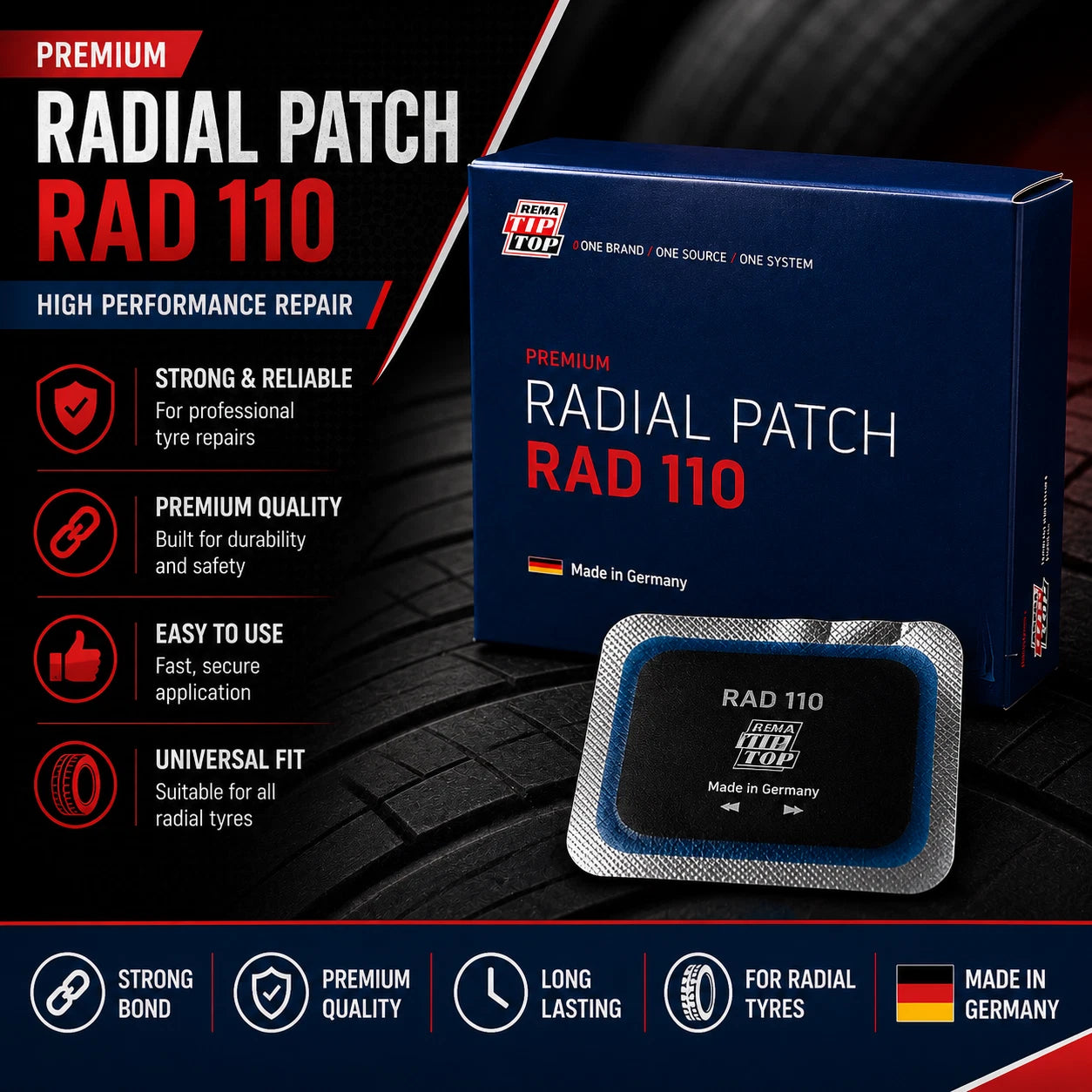 Rema Tip Top RAD110 Radial Tyre Repair Patches 75×55mm – Pack of 20