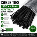 Heavy Duty Black Nylon Cable Ties 370 x 4.8mm Pack of 100