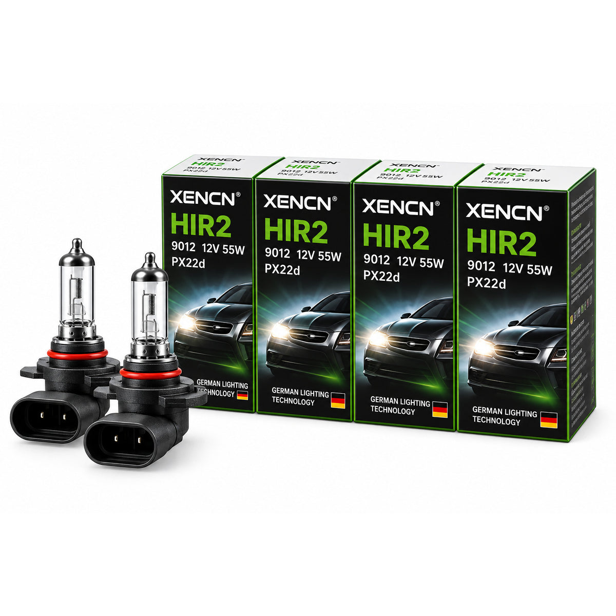 XENCN HIR2 9012 Halogen Headlight Bulbs – German Technology | 2 & 10 Pack